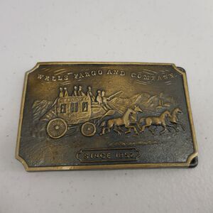VINTAGE 1970s **WELLS FARGO AND COMPANY** ADVERTISEMENT BELT BUCKLE 4" Brass